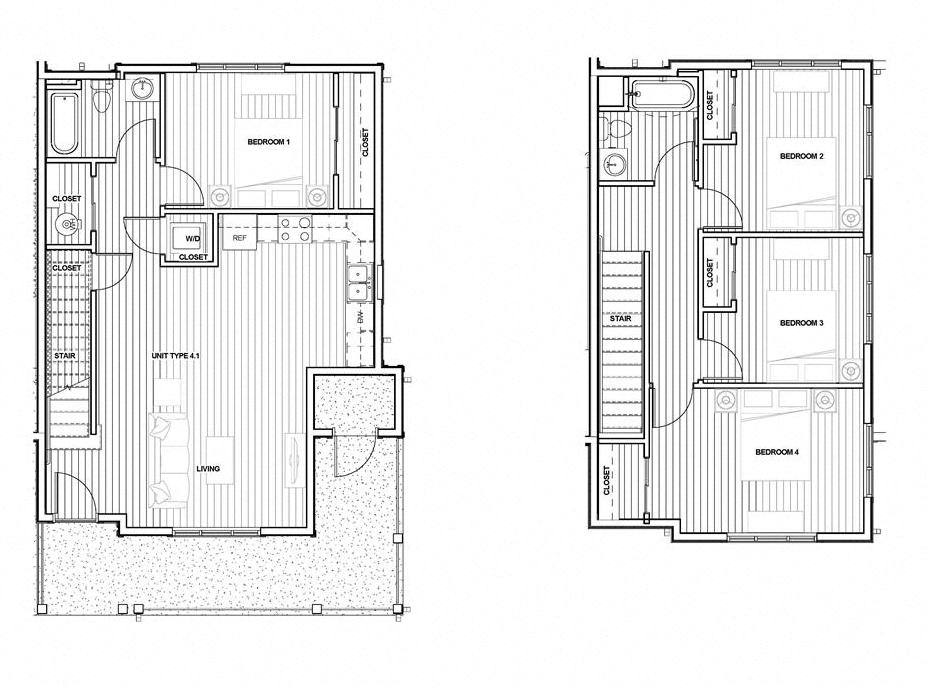 Floor plan for 4 beds, 2 baths, 1374 sqft